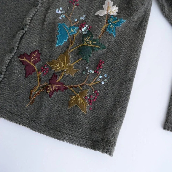 Vintage Heirloom Collectibles Olive Leaves Knit Button Up Cardigan Medium - Picture 3 of 9